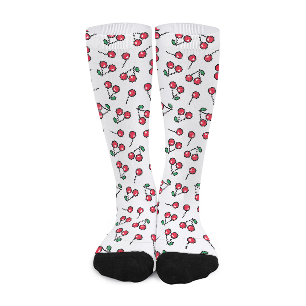 Pixel Cherry Pattern Print Long Socks
