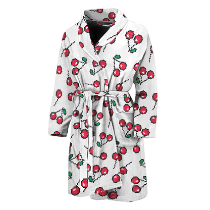 Pixel Cherry Pattern Print Men's Bathrobe