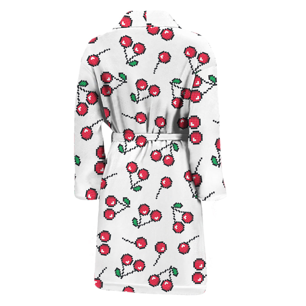 Pixel Cherry Pattern Print Men's Bathrobe
