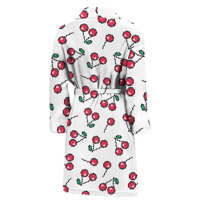 Pixel Cherry Pattern Print Men's Bathrobe