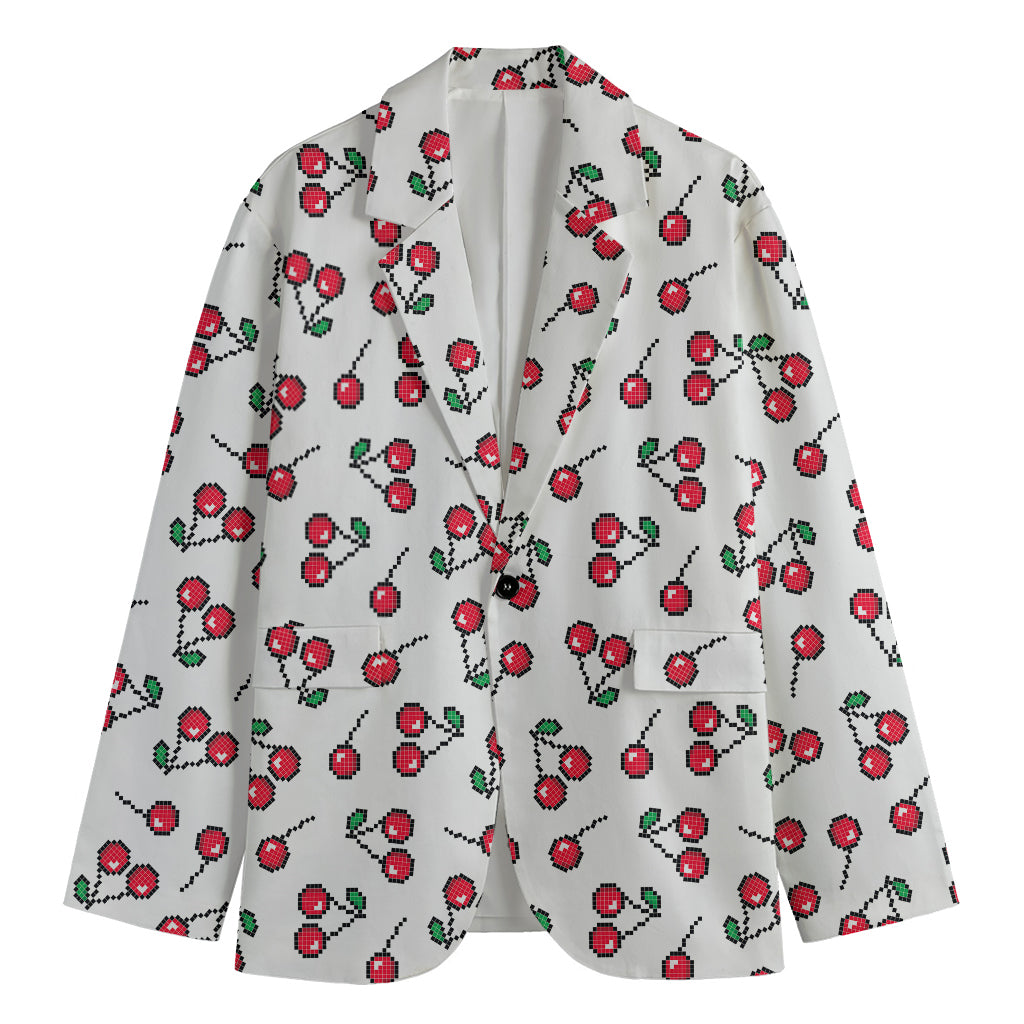 Pixel Cherry Pattern Print Men's Blazer
