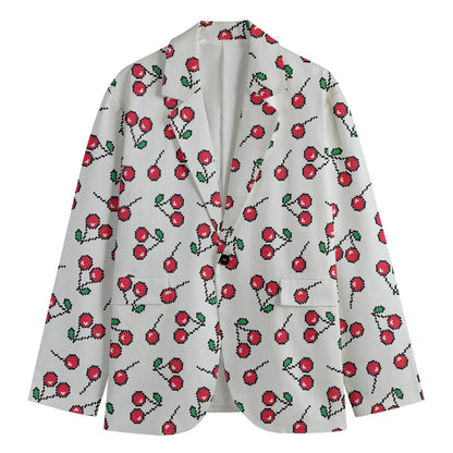 Pixel Cherry Pattern Print Men's Blazer