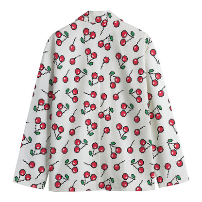 Pixel Cherry Pattern Print Men's Blazer