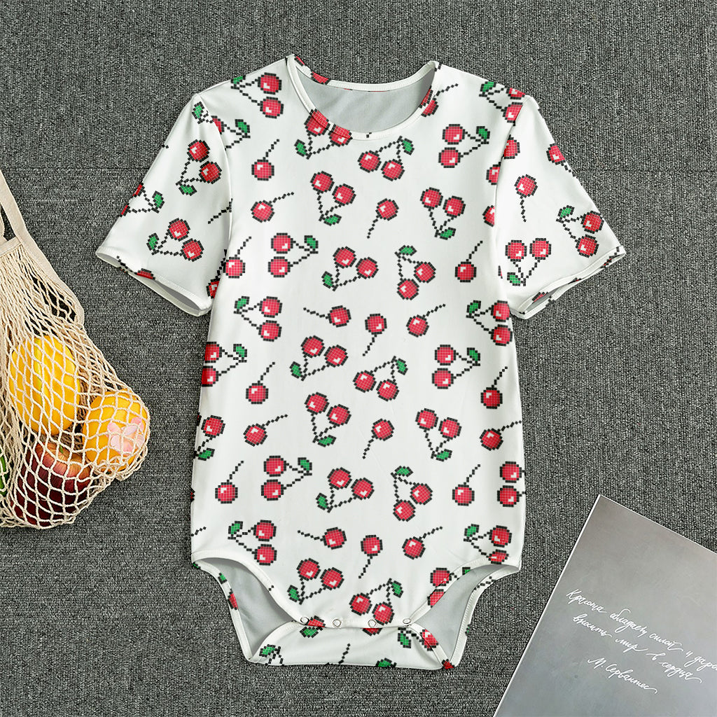 Pixel Cherry Pattern Print Men's Bodysuit