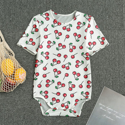 Pixel Cherry Pattern Print Men's Bodysuit