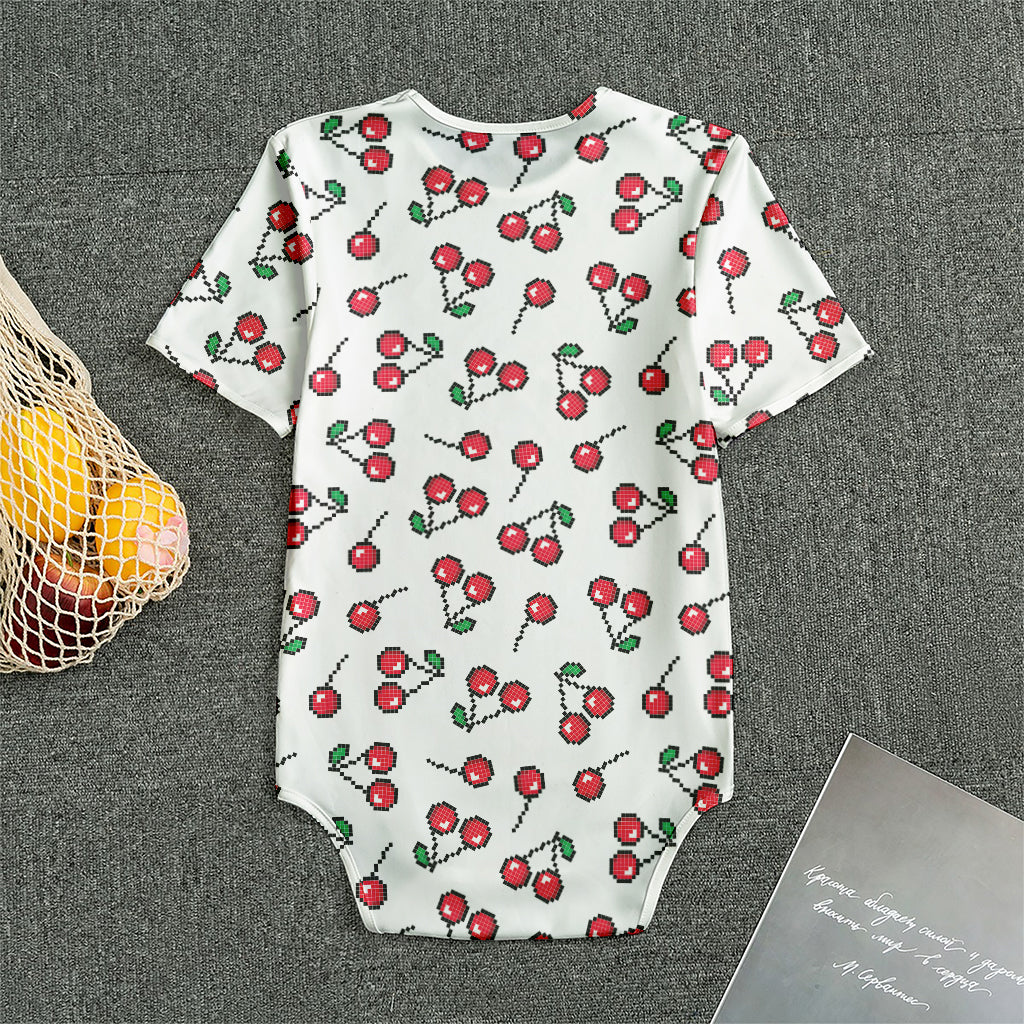 Pixel Cherry Pattern Print Men's Bodysuit