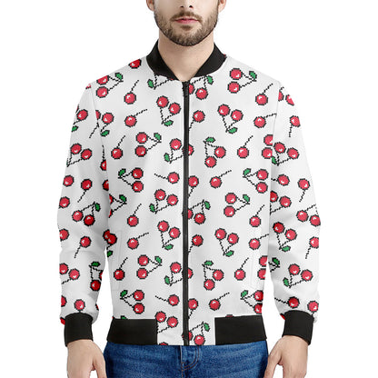 Pixel Cherry Pattern Print Men's Bomber Jacket