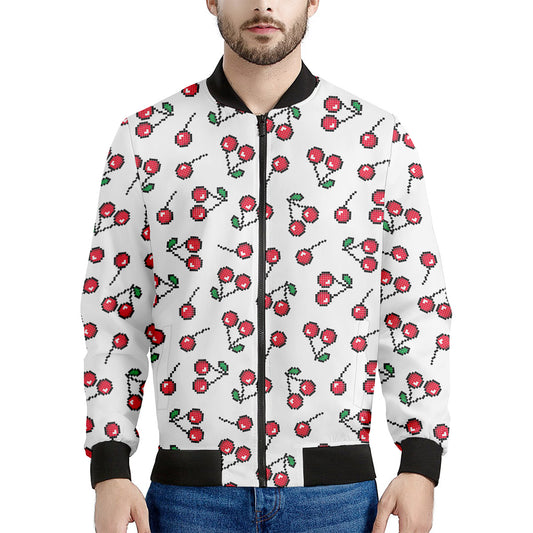 Pixel Cherry Pattern Print Men's Bomber Jacket