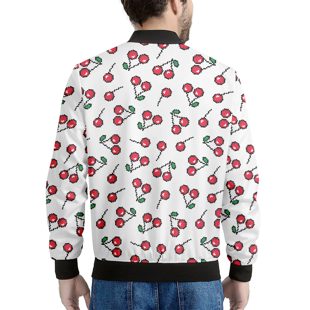 Pixel Cherry Pattern Print Men's Bomber Jacket