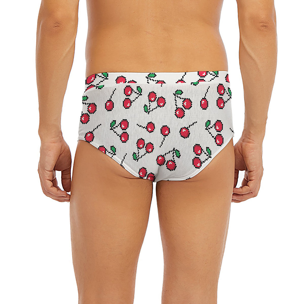 Pixel Cherry Pattern Print Men's Briefs
