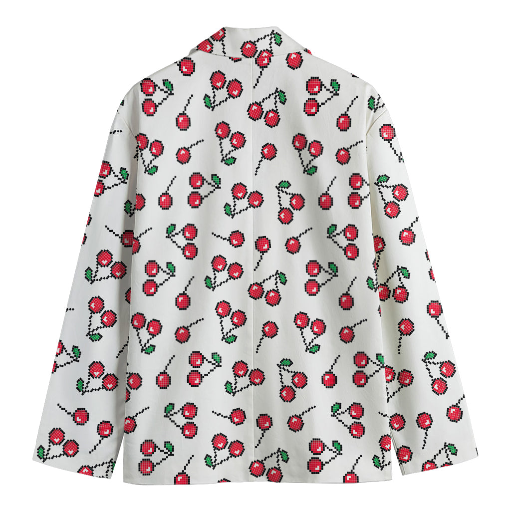 Pixel Cherry Pattern Print Men's Cotton Blazer