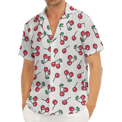 Pixel Cherry Pattern Print Men's Deep V-Neck Shirt