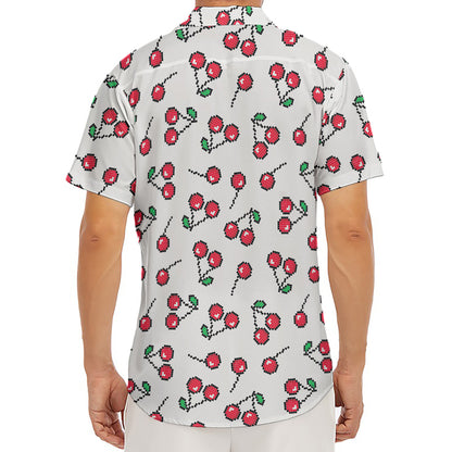 Pixel Cherry Pattern Print Men's Deep V-Neck Shirt