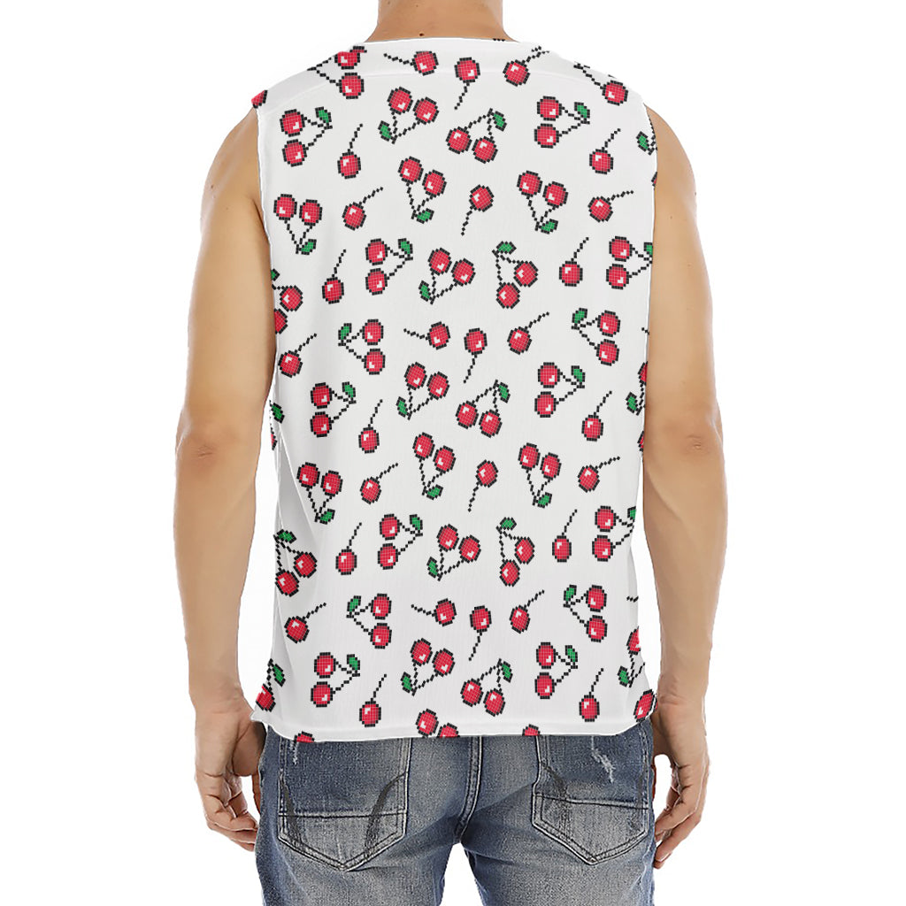 Pixel Cherry Pattern Print Men's Fitness Tank Top