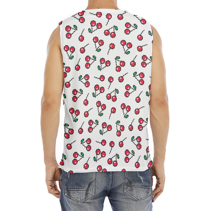 Pixel Cherry Pattern Print Men's Fitness Tank Top