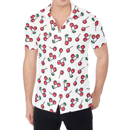 Pixel Cherry Pattern Print Men's Shirt