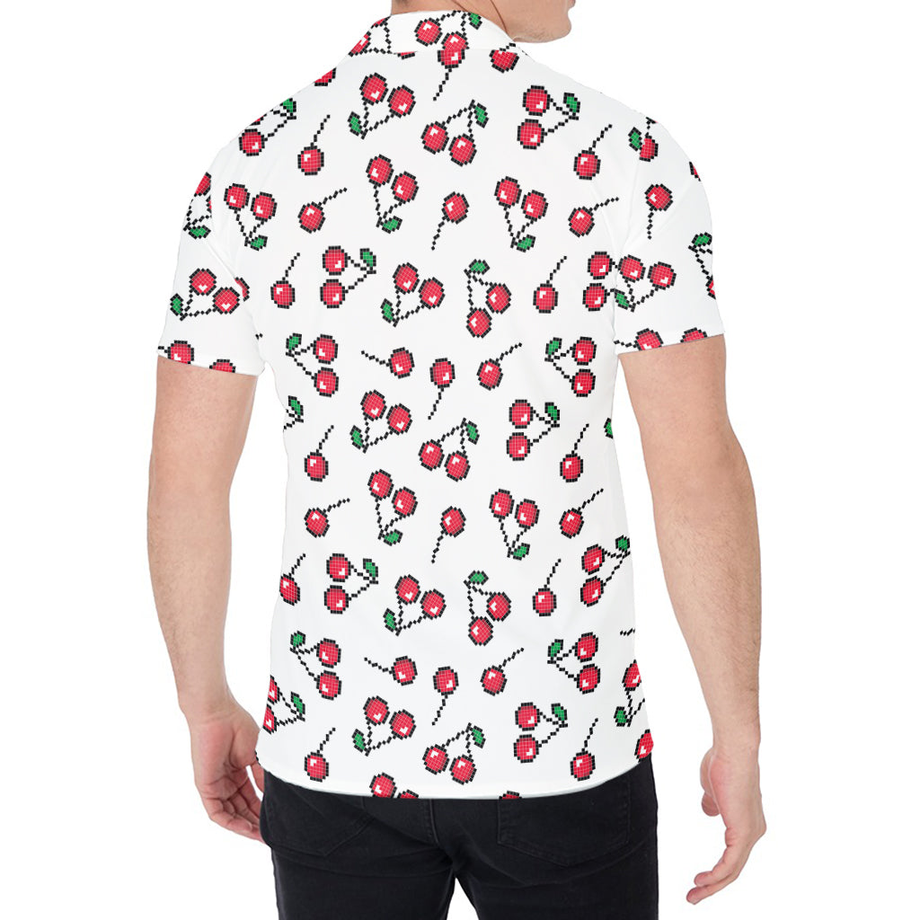 Pixel Cherry Pattern Print Men's Shirt