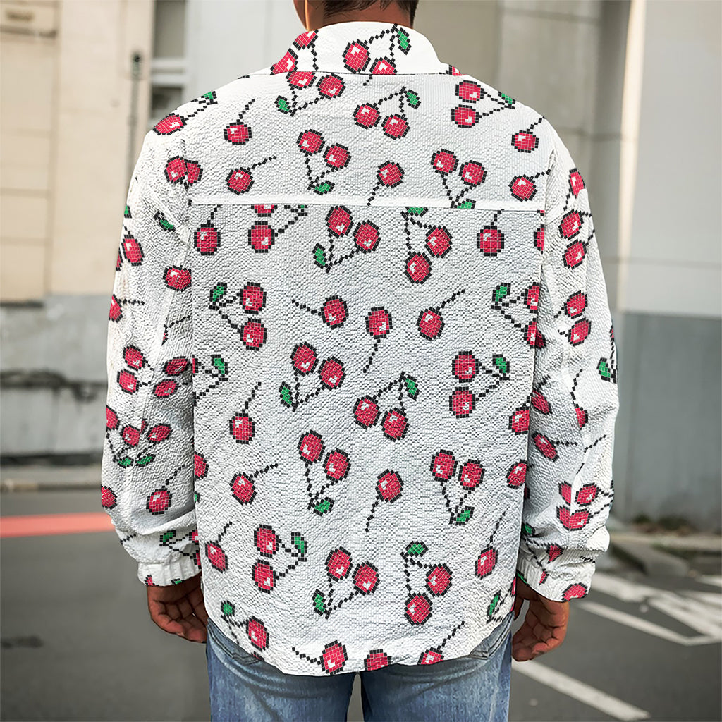 Pixel Cherry Pattern Print Men's Shirt Jacket