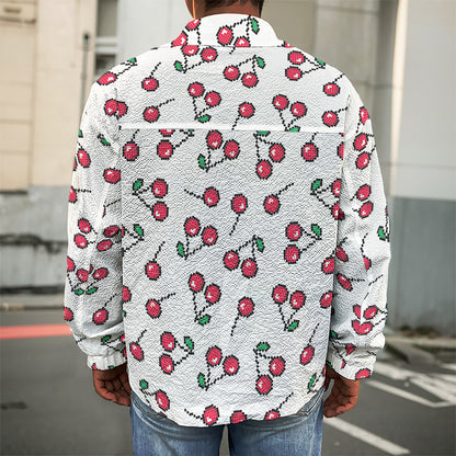Pixel Cherry Pattern Print Men's Shirt Jacket