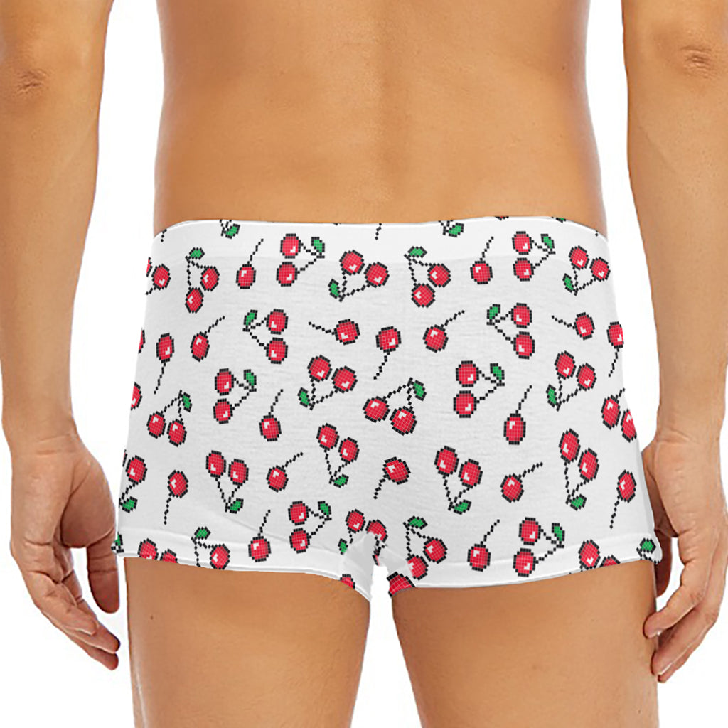 Pixel Cherry Pattern Print Men's Short Boxer Briefs