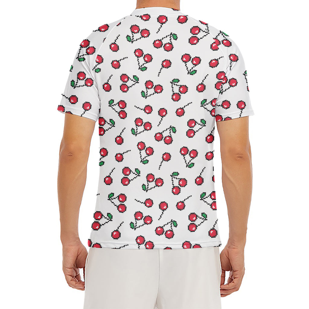 Pixel Cherry Pattern Print Men's Short Sleeve Rash Guard
