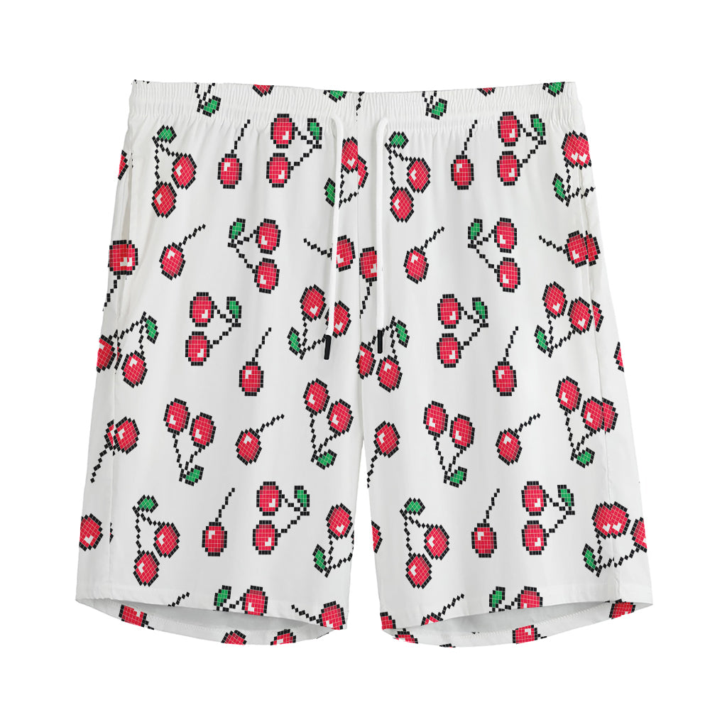 Pixel Cherry Pattern Print Men's Sports Shorts