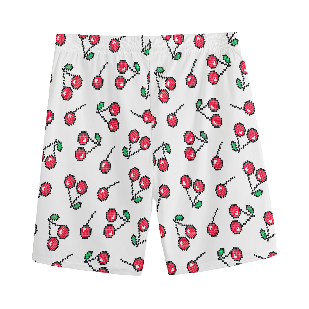 Pixel Cherry Pattern Print Men's Sports Shorts