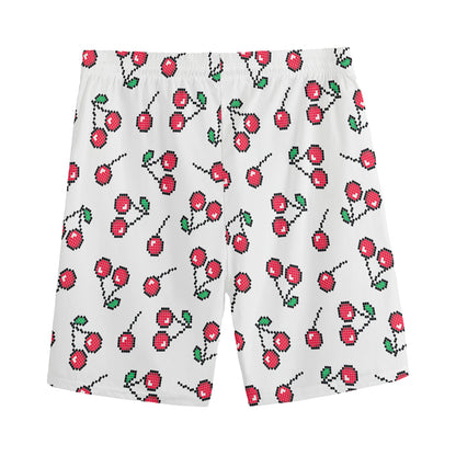 Pixel Cherry Pattern Print Men's Sports Shorts