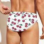 Pixel Cherry Pattern Print Men's Swim Briefs