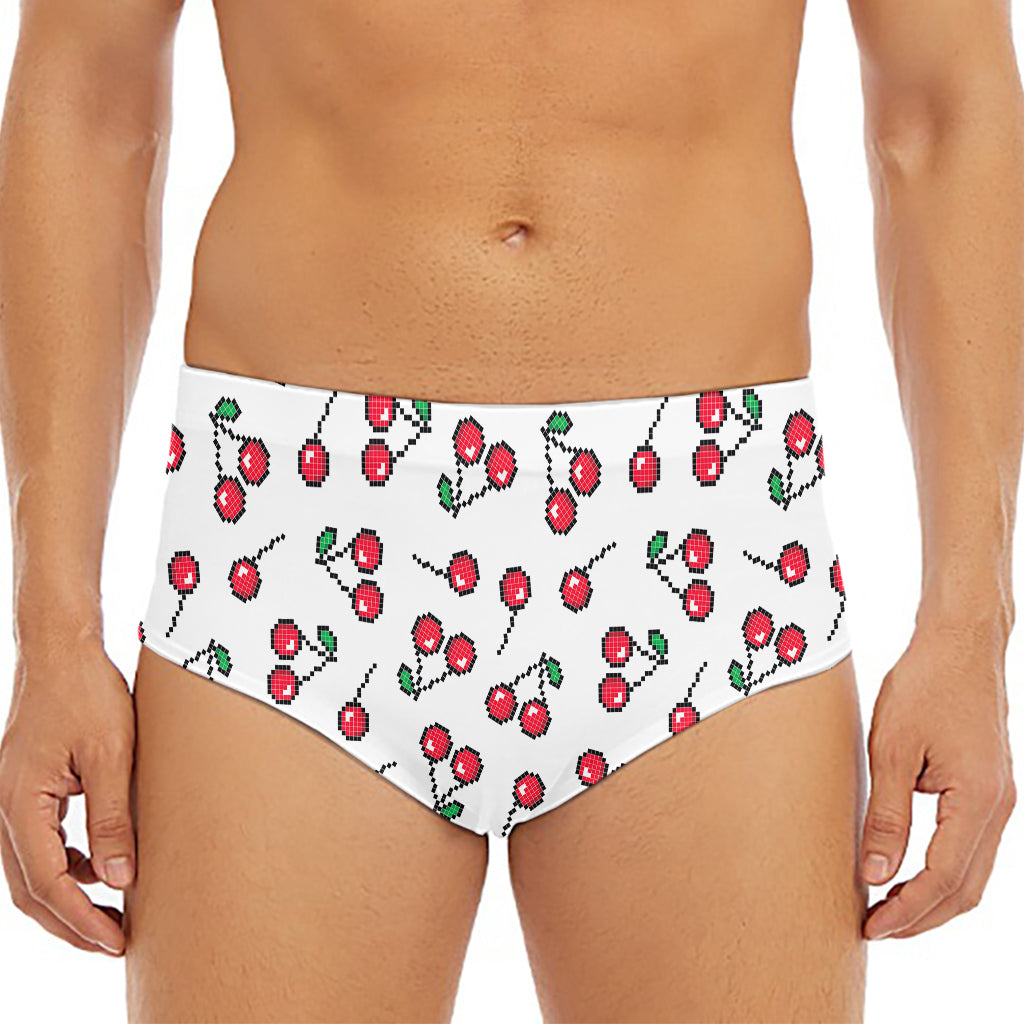 Pixel Cherry Pattern Print Men's Triangle Swim Briefs