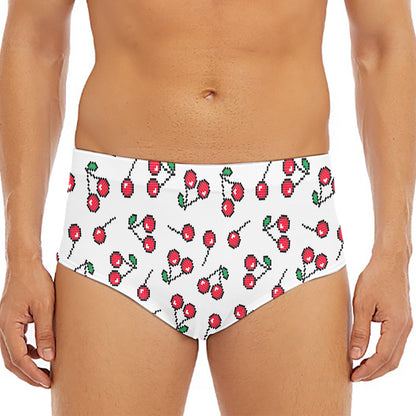 Pixel Cherry Pattern Print Men's Triangle Swim Briefs