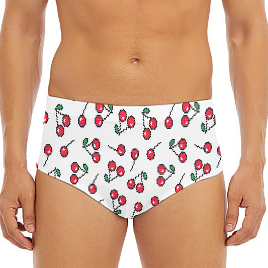 Pixel Cherry Pattern Print Men's Triangle Swim Briefs
