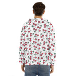 Pixel Cherry Pattern Print Men's Velvet Pullover Hoodie