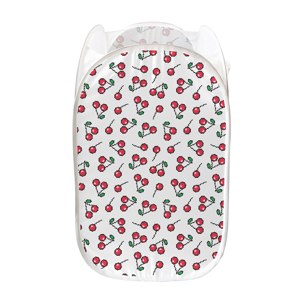 Pixel Cherry Pattern Print Mesh Laundry Hamper