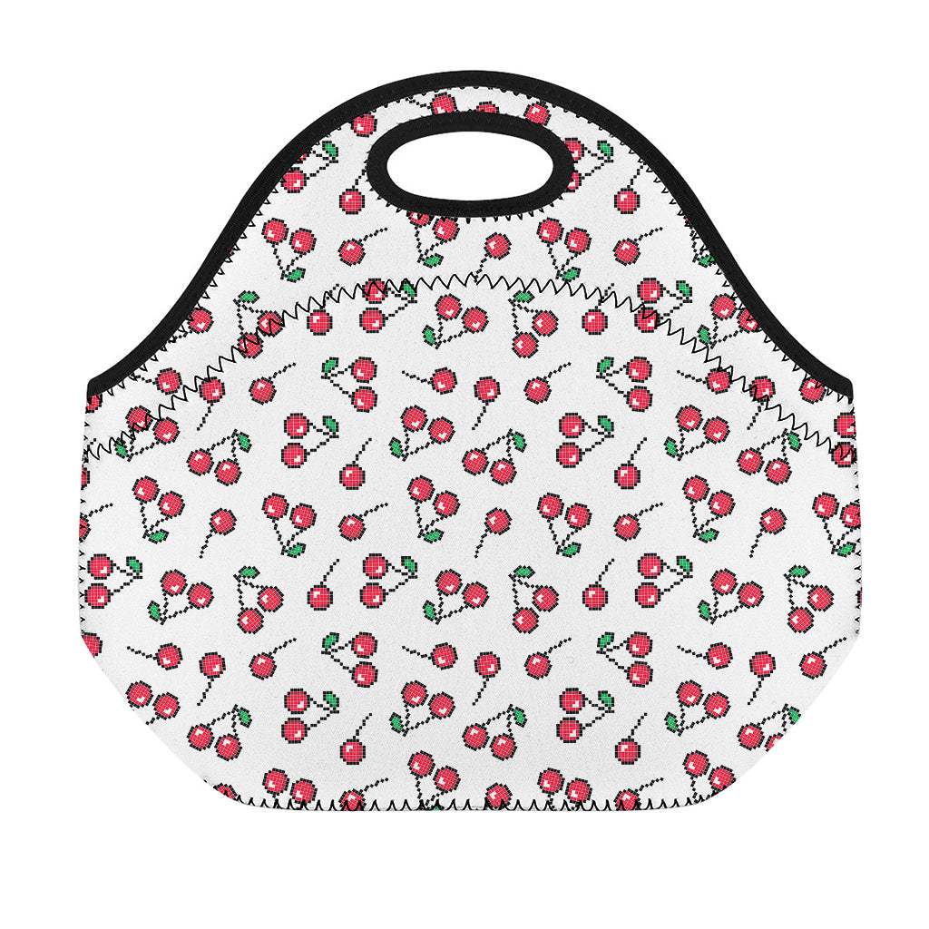 Pixel Cherry Pattern Print Neoprene Lunch Bag