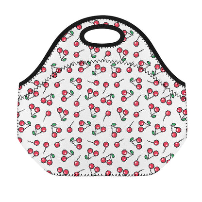 Pixel Cherry Pattern Print Neoprene Lunch Bag