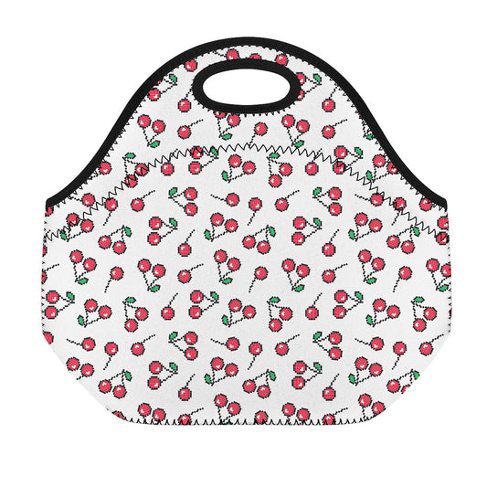 Pixel Cherry Pattern Print Neoprene Lunch Bag