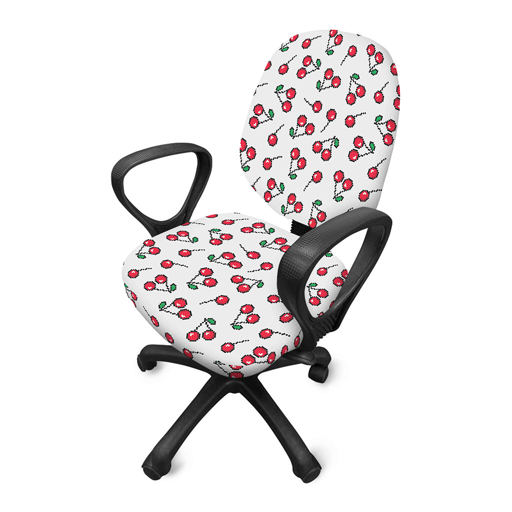 Pixel Cherry Pattern Print Office Chair Cover