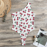 Pixel Cherry Pattern Print One Shoulder Bodysuit