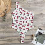 Pixel Cherry Pattern Print One Shoulder Bodysuit