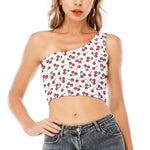 Pixel Cherry Pattern Print One Shoulder Crop Top