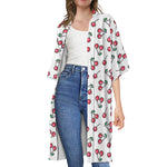 Pixel Cherry Pattern Print Open Front Beach Cover Up