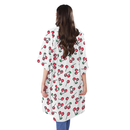 Pixel Cherry Pattern Print Open Front Beach Cover Up