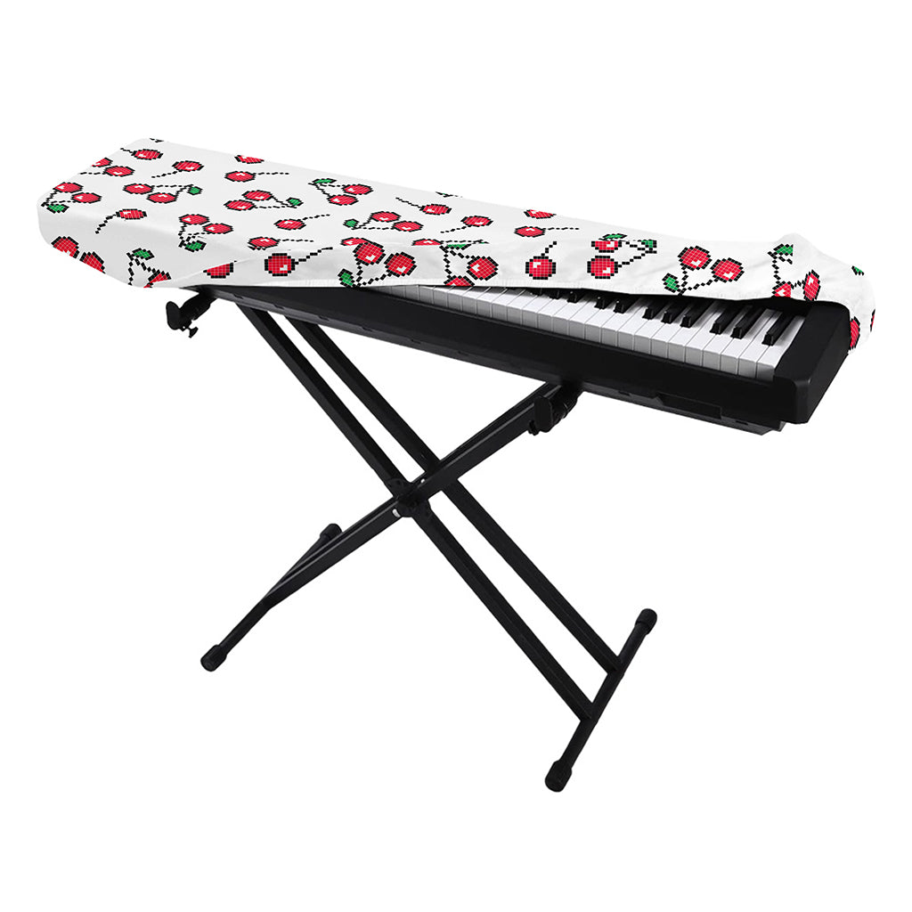Pixel Cherry Pattern Print Piano Keyboard Cover