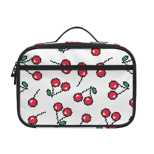 Pixel Cherry Pattern Print Portable Lunch Bag