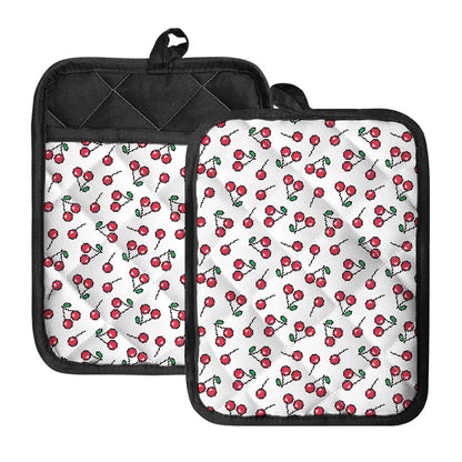 Pixel Cherry Pattern Print Pot Holders With Pocket