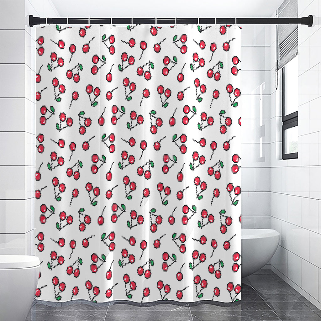 Pixel Cherry Pattern Print Premium Shower Curtain