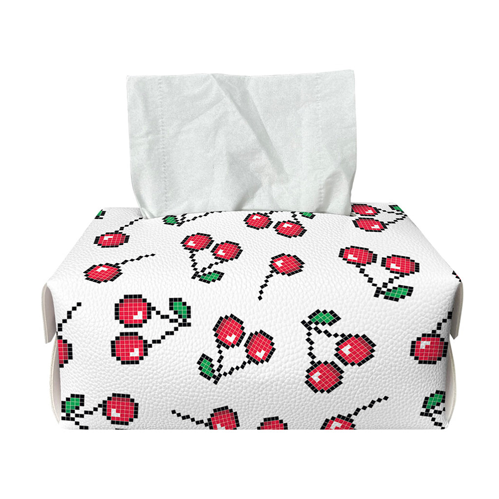 Pixel Cherry Pattern Print Rectangle Tissue Box Cover