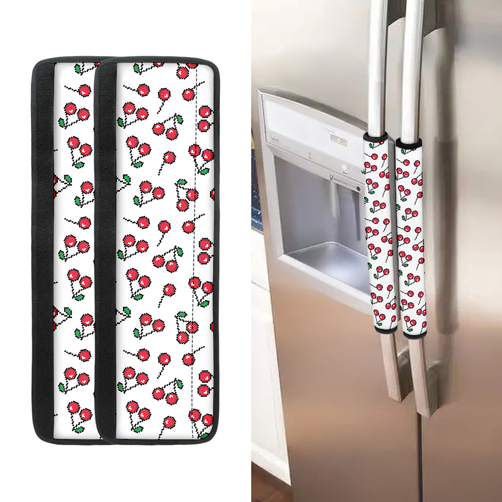 Pixel Cherry Pattern Print Refrigerator Handle Covers
