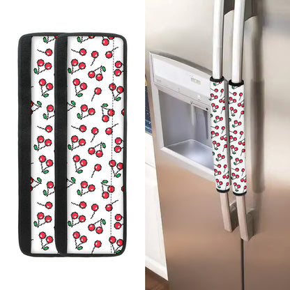 Pixel Cherry Pattern Print Refrigerator Handle Covers